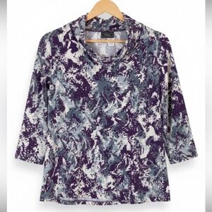 Southern Lady Stretchy 3/4 Sleeve Cowl Neck Patterned Blouse